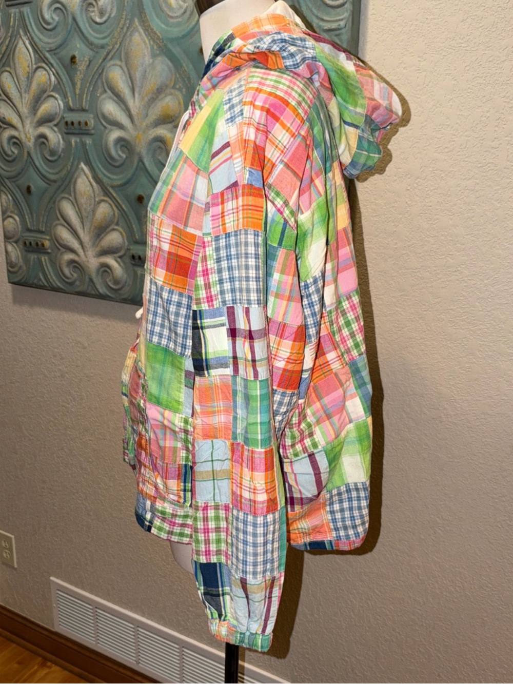 Serengeti Patchwork Madras Plaid Hooded Jacket Multicolor Cotton XL 2X Boho - Picture 2 of 10